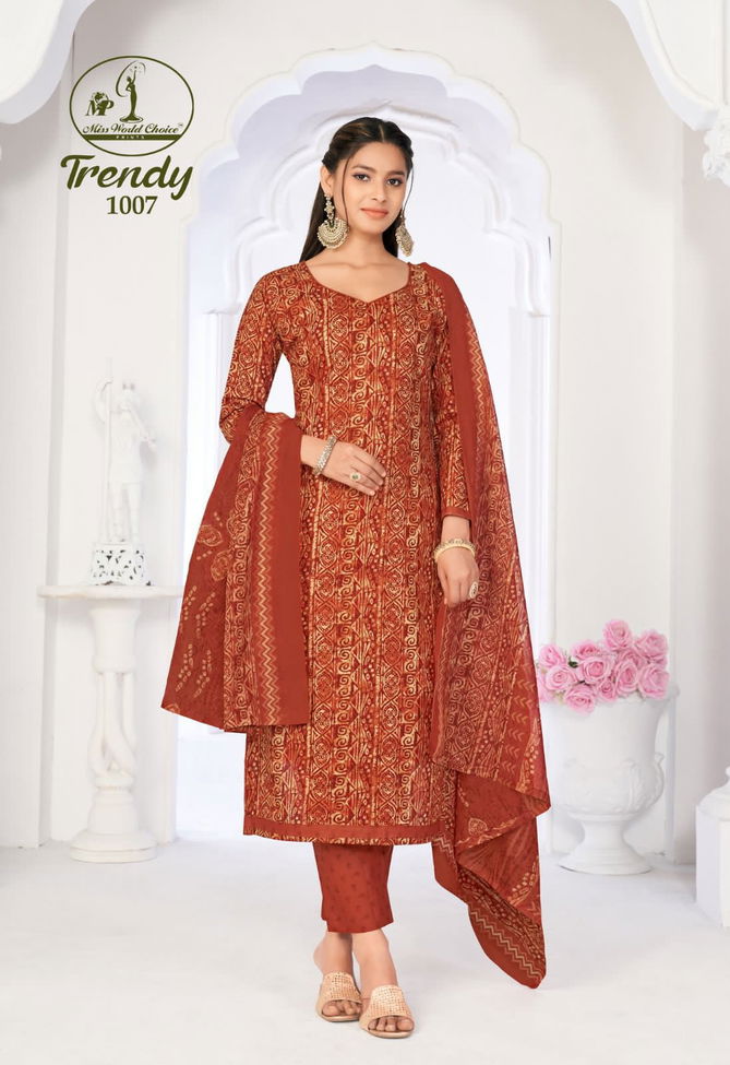 Trendy Vol 1 By Miss World Choice Printed Cotton Dress Material Wholesale Market In Surat
